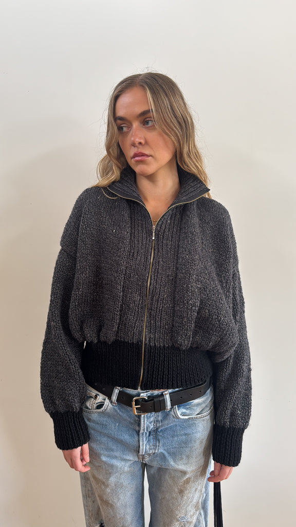 ROMA BOMBER CHARCOAL WITH GOLD ZIP