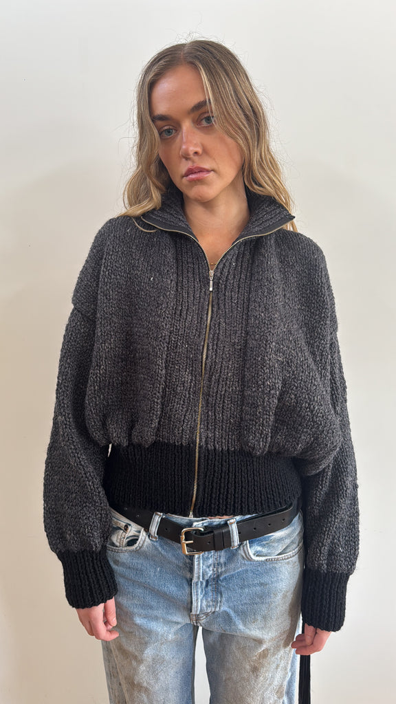 ROMA BOMBER CHARCOAL WITH GOLD ZIP