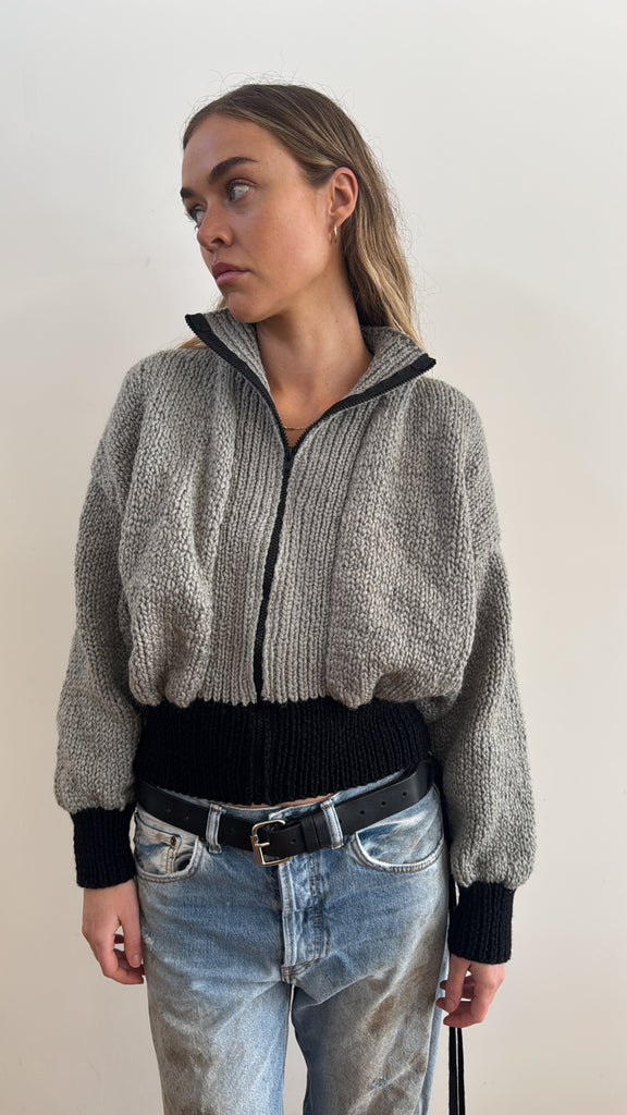 ROMA BOMBER GREY WITH BLACK ZIP