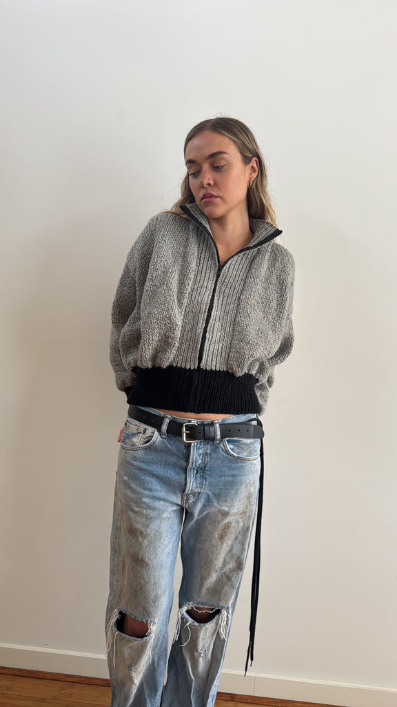 ROMA BOMBER GREY WITH BLACK ZIP