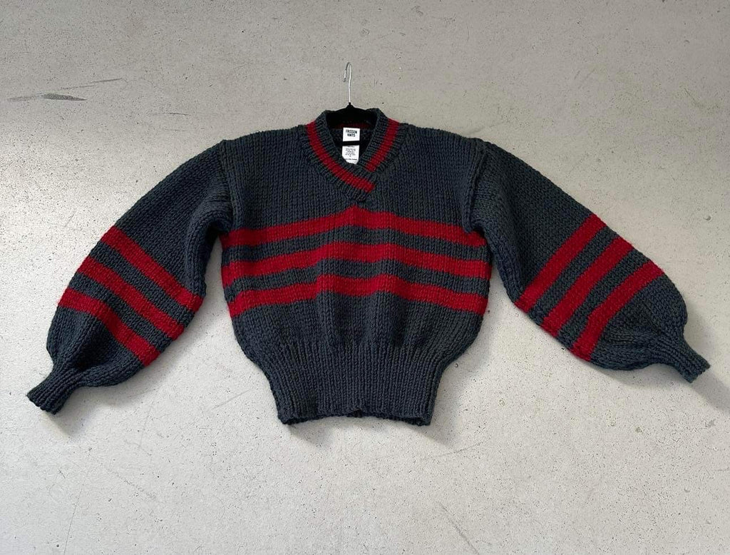 SARAH SWEATER CHARCOAL AND RED STRIPE (PRE ORDER)