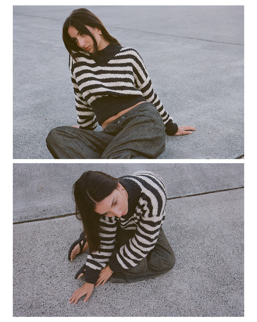 STRIPED DAPHNE SWEATER CHARCOAL & CREAM