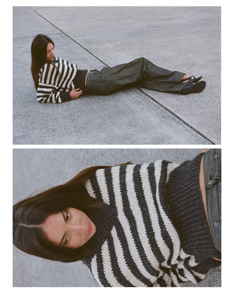 STRIPED DAPHNE SWEATER CHARCOAL & CREAM